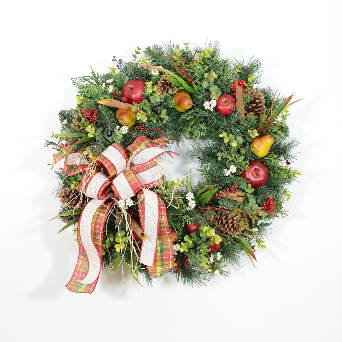 The Holiday Aisle® Jolett Cream Ribbon Wreath with Ornaments, Pinecones and  Berries & Reviews